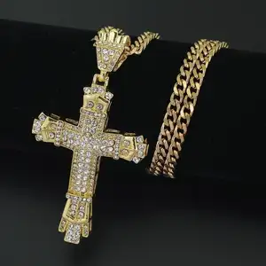 Hifive haute qualité bijoux brillants mode Hip hop or Crucifix collier Punk diamant croix pendentif gourmette chaîne pour petite amie