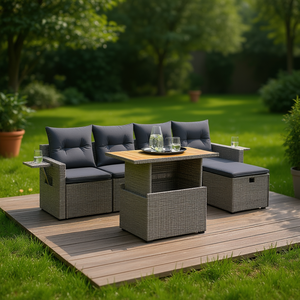 ชุดโซฟาหวายสีเทา 4 ที่นั่ง พร้อมที่เก็บของ เฟอร์นิเจอร์กลางแจ้ง ดีไซน์ร่วมสมัย - Product Image 2