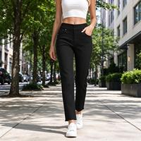 Jean slim taille haute poli pour femme, longueur longue, en denim, à enfiler, idéal pour les journées de bureau calmes en automne
