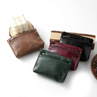 Porte-monnaie en cuir véritable, durable, résistant à l'usure, texture rétro, compact, multifonction, pochette à fermeture éclair, portefeuille décontracté portable pour cartes