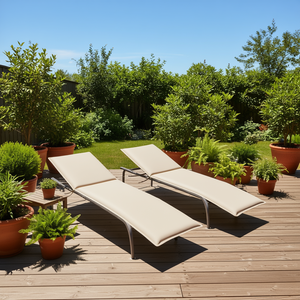 Ensemble de 2 coussins de chaise longue beige 76 x 23, tissu UPF50+ pour chaise longue d'extérieur, pour terrasse - Product Image 2