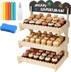 Rak Pamer Kue 3 Tingkat dari Kayu dengan Papan Tulis, Tanpa Perakitan Alat, Rak Kue Kering yang Stabil untuk Cupcake, Muffin, Pastry - Product Image 1