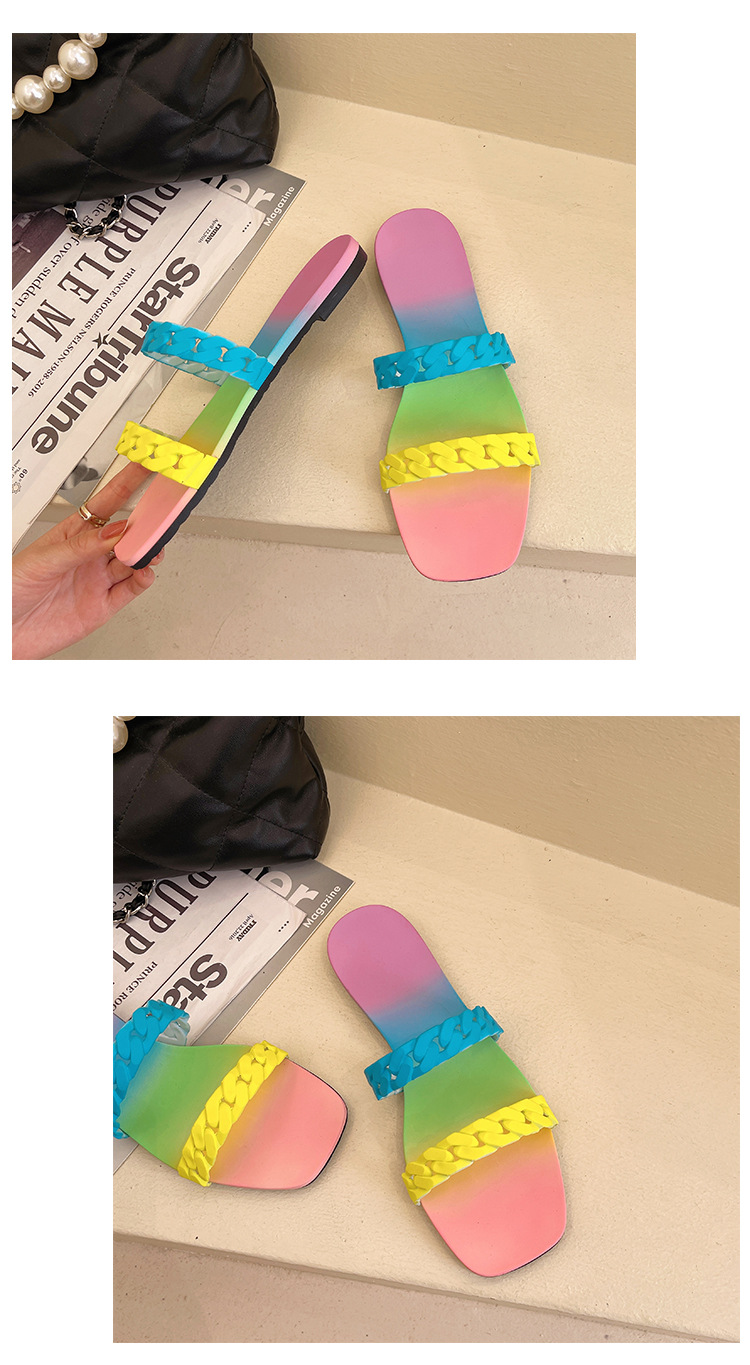 New Rainbow Bottom Chain Beach Slippers Candy Colorful Slipper Sandals Ladies