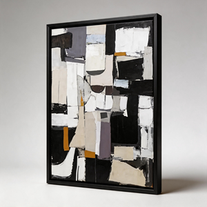 Dipinto Astratto Minimalista Wabi Sabi, <span class=keywords><strong>Collage</strong></span> Geometrico, Arte su Tela Senza Cornice, Toni Terrosi con Evidenze Arancioni, <span class=keywords><strong>Poster</strong></span> Decorativo - Product Image 3