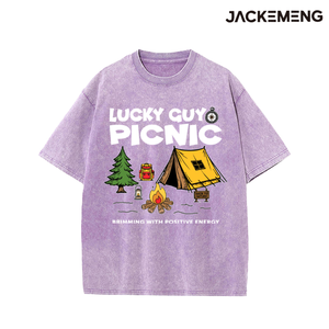 Camiseta Oversize Retro de Estilo Preppy Casual Streetwear con Estampado de Dibujos Animados de Brújula y Pino, Ideal para Camping y Actividades al Aire Libre, Colección LUCKY GUY PICNIC, Edición Local USA - Product Image 6