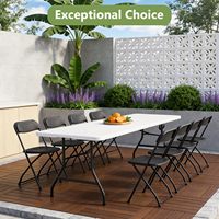 Table de pique-nique pliable de 8 pieds avec poignée de transport, table portable robuste pliable en deux pour le camping, les voyages en camping-car, les fêtes, les barbecues et l'intérieur