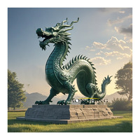 Dragon avec boule de cristal Fontaine d'eau Grande statue de dragon en bronze Sculpture de dragon en laiton coulée en métal personnalisée pour décoration