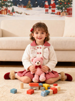 Ensemble bébé 2026 en plaid rouge et blanc, robe longue en viscose à manches longues, manteau en peluche à nœud, cardigan 2 pièces