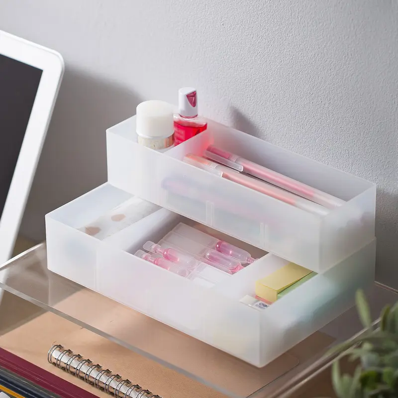 SHIM OYAMA Große Aufbewahrung sbox für durchsichtigen Kunststoffs chmuck Schreibtischschubladen-Organizer-Tabletts mit Einsatz platte