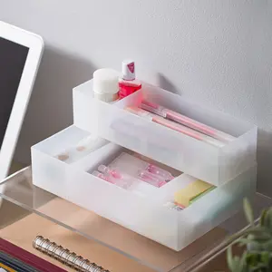 SHIMOYAMA-Caja Grande de plástico transparente para almacenamiento de joyas, bandejas organizadoras para cajón de escritorio con tablero de inserción