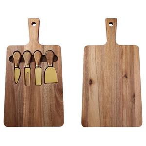 سكين ذهبي اللون أكاسيا مع مقبض لوح تشاركوتري مستطيل لتقديم لحم وخبز البيتزا طبق جبن - Product Image 1