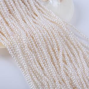 Perles d'eau douce naturelles presque rondes de 3 à 3,5 mm, couleur blanche, perles en vrac pour la fabrication de bijoux, accessoires bruts - Product Image 1