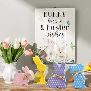 Easter Wooden Bunny Ornaments 4 Piece Set Polka Dot Decor Indoor Easter Decoration - Product Image 1