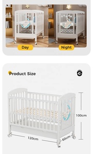 Lit bébé en bois réglable en hauteur avec tiroir, <span class=keywords><strong>anti</strong></span>-moustiques et lumières intégrées – Meilleure vente - Product Image 2