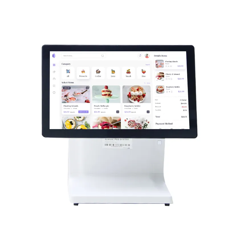 Sistema Win-dow Pos personalizado de fábrica, máquina registradora Pos con pantalla táctil dual de 15,6 pulgadas para restaurante/venta al por menor