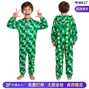 Disfraz de Minecraft para niños, mono verde de manga larga con diseño de bloques, para Halloween. - Product Image 4