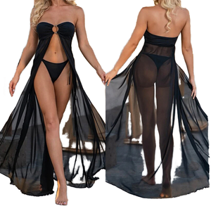 2025 nuovo Bikini nero a fascia con rivestimento in Mesh trasparente <span class=keywords><strong>costume</strong></span> da bagno Sexy a taglio alto da <span class=keywords><strong>donna</strong></span> in due pezzi - Product Image 3