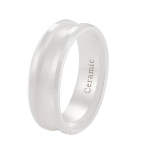 Anello di fidanzamento/matrimonio POYA 8mm in ceramica bianca, modello comfort fit, adatto per intarsi. - Product Image 1