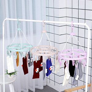Round Clothes Drying Rack With Multiple <b>Clips</b> For Balcony Indoor Use Plastic Multifunctional Single Tier Hanging Rack - Product Image 1