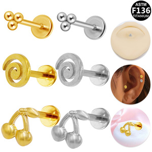 Boucles d'oreilles clous en titane cerise, style à insérer en alliage G23 avec tiges et broches, bijoux de mode simples et élégants pour piercing labial - Product Image 1