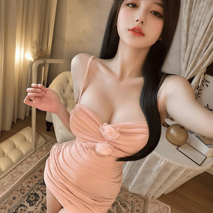 Seksi İç Çamaşırı Gül Desenli Askılı Elbise Saf Süt Rengi Kapatıcı Toparlayıcı Pileli File Etek - Product Image 4