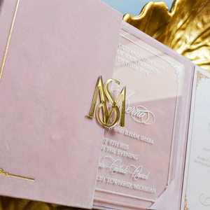 Invitation de mariage personnalisée en velours à double porte, carte de vœux personnalisée, ensemble d'invitations de mariage en trois parties - Product Image 4