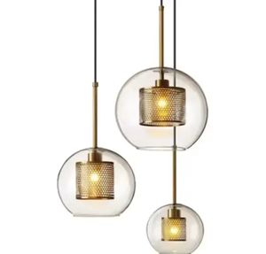 Retro Hanging Lamp Restaurant Triple Retro Iron Traditional <b>Wire</b> <b>Mesh</b> clear Glass Pendant Light - Product Image 1