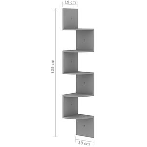Living Room 48.4 Inch Tall Space-saving Wood Wall Mounted Display Unit Modern <strong>Grey</strong> <strong>Corner</strong> <strong>Shelf</strong> - Product Image 2