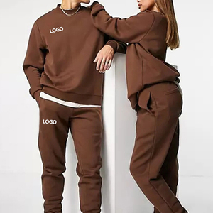 Felpe con cappuccio e <span class=keywords><strong>jogger</strong></span> da uomo personalizzate set tuta a coste in cotone sciolto unisex marrone - Product Image 3