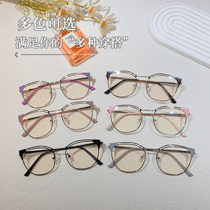 95-182 <span class=keywords><strong>2023</strong></span>กันการสะท้อนแสงเส้นคู่สีชมพูคิ้วรอบแมวตาโลหะออกแบบสำหรับผู้หญิงผู้หญิงกรอบแว่นตา