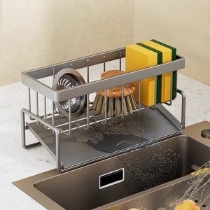 Support égouttoir en acier inoxydable pour éponge de cuisine avec barre porte-serviettes à poser sur robinet, pour torchons et tampons à récurer - Product Image 1