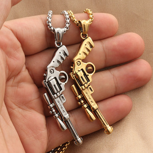 Yunnique – collier avec pendentif pistolet en acier inoxydable pour hommes, Style Punk rétro, Design géométrique, 280335 - Product Image 2