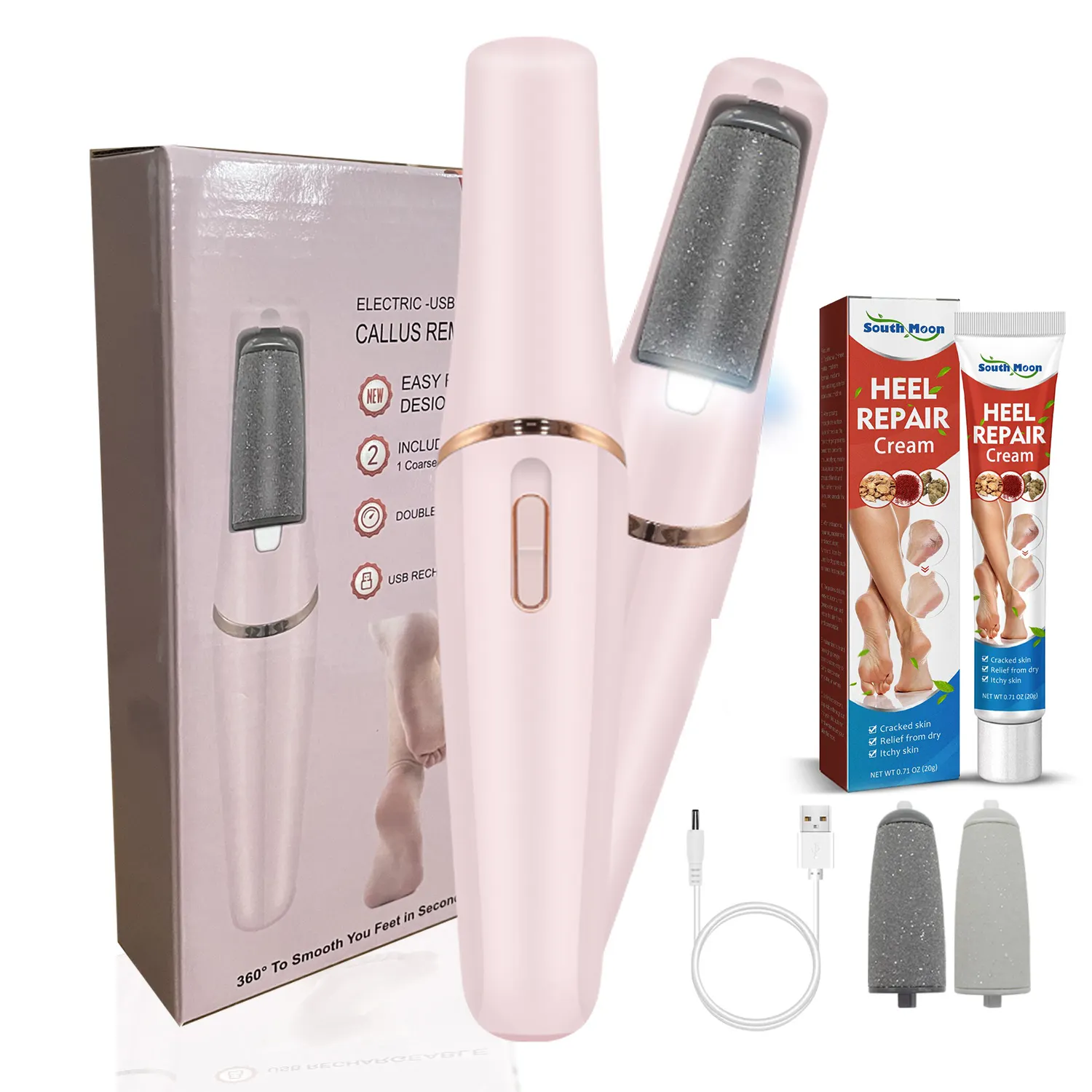 Machine de pédicure Rechargeable rose électrique, dissolvant de callosités de pieds, broyeur électrique de pieds dissolvant de callosités, lime de pieds dissolvant de peau dure