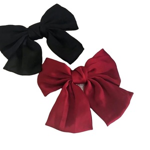 Jk Satin <b>Bow</b> Hair Clip <b>Red</b> And Black Side Clip For Women Daily Wear Headdress Fabric Precision Made - Product Image 5