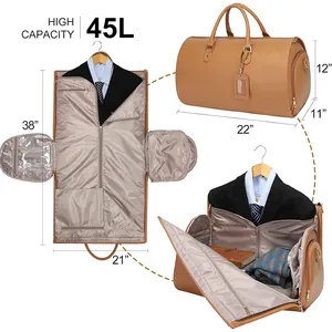 Multifunctional Waterproof Travel Weekend Luggage Leather Duffle Bags Pu Leather Convertible Garment Suit Duffel Bag