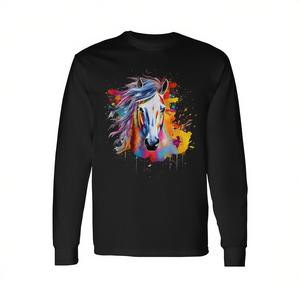 Camiseta de manga larga con estampado colorido de arte Splash para amantes de los caballos - Product Image 2