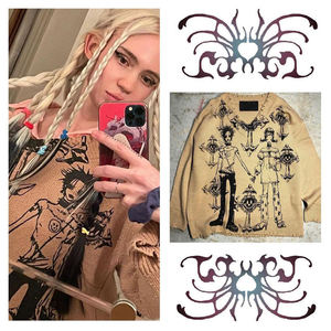 Maglione Anime Gotico Unisex Lavorato a <span class=keywords><strong>Maglia</strong></span> con Scollo a V e Logo Personalizzato di Alta Qualità 2024, Pullover Jacquard da <span class=keywords><strong>Donna</strong></span> con Pietre Nere Effetto Invecchiato - Product Image 5