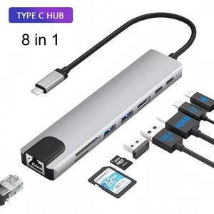 Hub USB C 8 en 1 con 8 Puertos, Estación de Acoplamiento con HDMI 4K, VGA, PD 100W, RJ45 <span class=keywords><strong>Ethernet</strong></span>, <span class=keywords><strong>Cable</strong></span> de Carga, <span class=keywords><strong>Cable</strong></span> de Iluminación, Adaptador Multipuerto USB 3.0 - Product Image 1