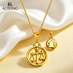 Colliers pendentifs étanches en acier inoxydable plaqué or 18 carats avec 12 signes du zodiaque, cadeaux astrologiques, vente en gros OEM ODM - Product Image 6