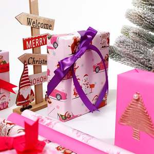 Venta al por mayor de alta calidad 80g 43*300cm papel de embalaje rosa de Navidad papel de regalo - Product Image 4