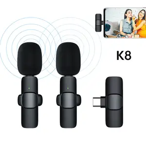 ホットセールK8ワイヤレスラペルマイクプロフェッショナルポッドキャストVlogラベリアマイクK9デュアルワイヤレスマイクType-C携帯電話用