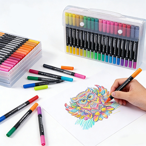 Stylos pinceaux à double pointe pour aquarelle |   12-120 couleurs, pointes fines de 0,4 mm et pointes pinceaux de 2 mm, inodores, non toxiques pour les livres de coloriage, l'art - Product Image 1