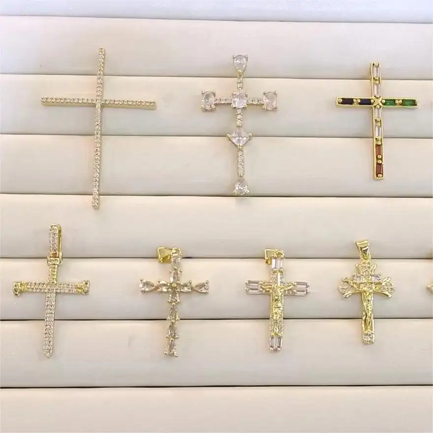 Custom hight quality crystal cross 24K gold plated jewelry pendants for necklace