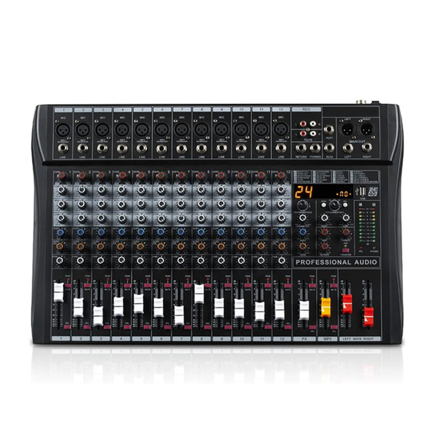 Professional Analog Audio Mixer 12 Channel Console with USB MP3 48V Phantom Power for Stage Performance
