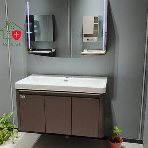 Modern Three-Door Solid Wood Plywood Bathroom Vanity Unit Ceramic Basin Smart Mirror White Countertop Wall-Mounted Installation - Product Image 5