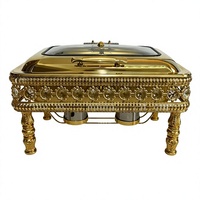 Plat de service rectangulaire en acier inoxydable plaqué or pour buffet, chauffe-plat pour hôtel et banquet
