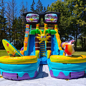 Tobogán Acuático Inflable Comercial <span class=keywords><strong>de</strong></span> PVC para Fiestas al Aire Libre, Temática <span class=keywords><strong>de</strong></span> <span class=keywords><strong>Playa</strong></span> <span class=keywords><strong>con</strong></span> Palmeras, Doble Carril, <span class=keywords><strong>con</strong></span> Dos Piscinas - Product Image 4