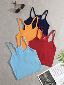 Stelle Women's Breathable Eco-Friendly Skinny Fit Yoga Fitness <b>Crop</b> <b>Top</b> Casual Summer Cami Ribbed Knit <b>Sexy</b> Strappy Design - Product Image 3