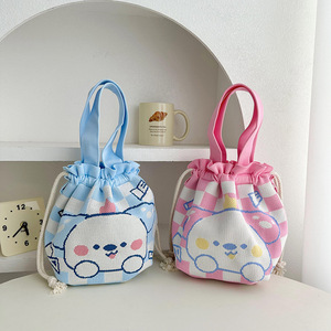 Wholesale Cheap Woven Beach Bucket <strong>Bag</strong> Ladies Knitted Animal <strong>Panda</strong> Flower Hand <strong>Bag</strong> With Drawstring - Product Image 2
