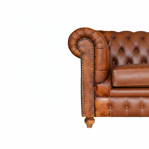Sofá Chesterfield de cuero bronceado europeo de alta calidad, juego de sala de estar con mechones, patas individuales de dos plazas, opciones de apartamento, centro comercial - Product Image 1